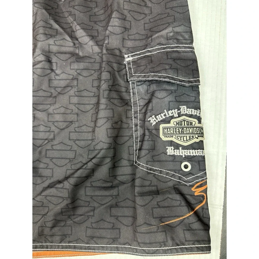 Harley Davidson Board Shorts Mens 36 Black Bahamas Motorcycle Swim Trunks AOP